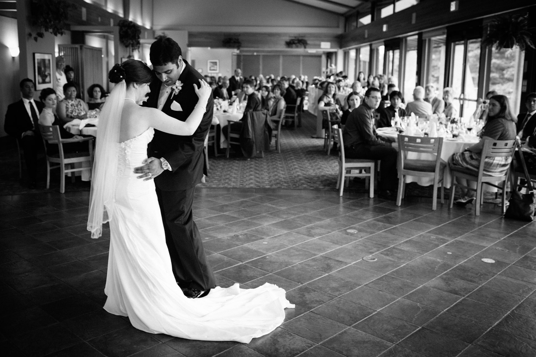 Bride and groom first dance at Kingbridge Centre wedding.